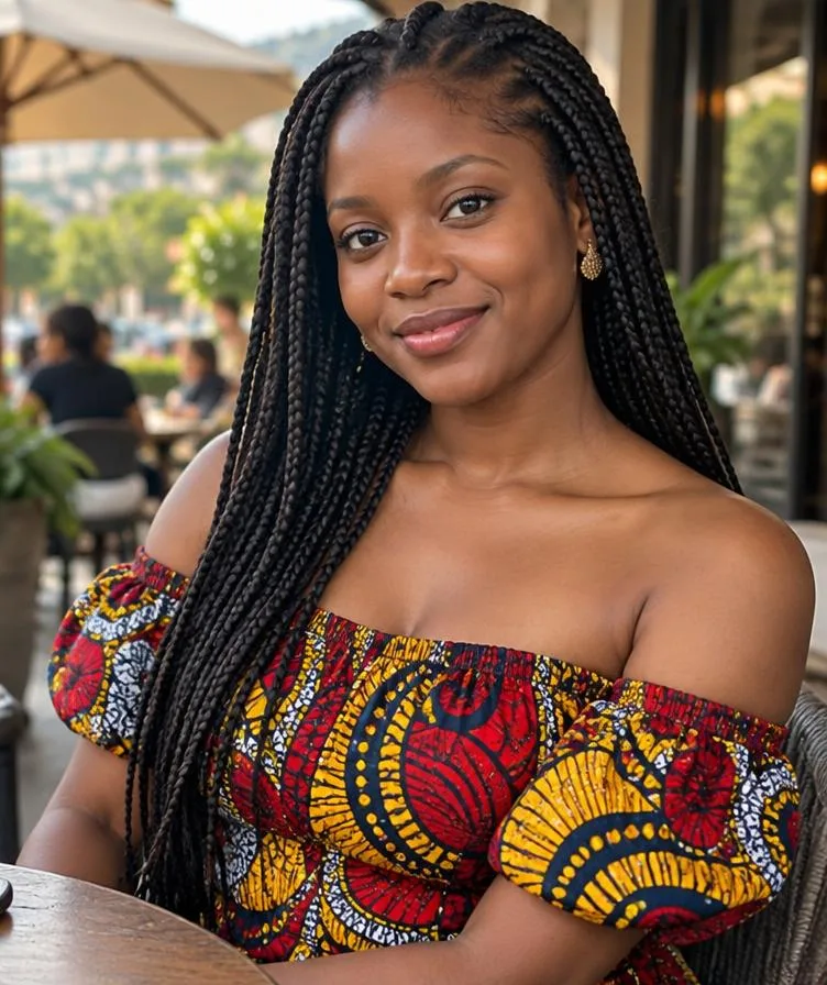Smiling woman in African print