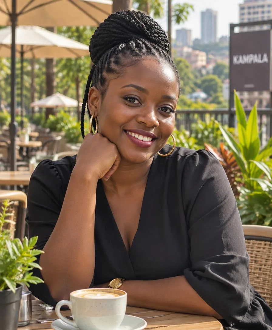 Smiling woman at a Kampala café